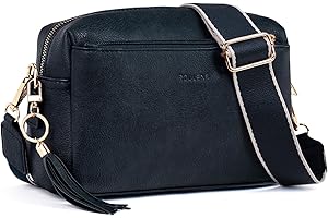Roulens Damen Handy Umhängetasche,Veganem Leder Crossbody Schultertasche,Breiter Riemen Abendtasche mit drei Reißverschlussfächern Handtaschemit mit Kartenschlitz Verstellbar Abnehmbar Schultergurt