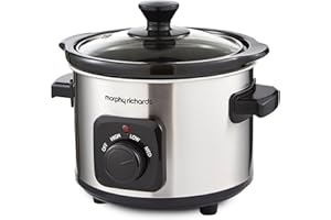 Morphy Richards Slow Cooker, 1.5L, Ceramic Pot, Lightweight & Compact, 3 Heat Settings, Stainless Steel Finish, Perfect for Couples, Small Households, Casseroles, Curries, Stews, Chillis, 460300