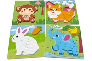 Kulveanju Puzzle Legno Bambini 2 Anno - 4 Pezzi Puzzle Animale Giochi Legno Montessori 2 An, Giochi Educativi per Bimbo, Natale Compleanno Regalo per Ragazzi Ragazze 2 3 Anni