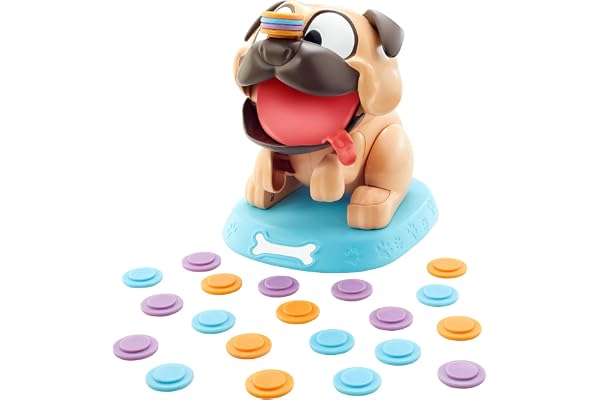 Mattel Games Puglicious, Jeu de société consistant à empiler des friandises sur Le Nez d’Un Chien, pour Enfants à partir de 5 Ans, GND65