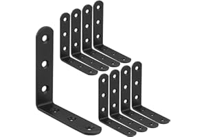 STARVAST Black Shelf Bracket, 20 Pcs Wall Shelf Bracket L Shape Right Angle Corner Bracket 80mm x 80mm x 3mm Metal Wall Support Corner Brace