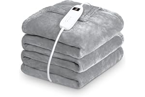 Alljoy Koc grzewczy z automatycznym wyłączaniem, pluszowy koc grzewczy, 130 x 180 cm, bardzo duży elektryczny koc termiczny, nadający się do prania, 9 poziomów ogrzewania i 9 ustawień timera