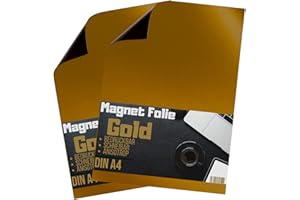 ‎MAGNET-KAUF [2 Stück] Magnetfolie DIN A4 - Magnetband - Bedruckbar und Beschreibbar - KFZ Magnetfolie - Magnet Folie zum Beschriften zum Schneiden Stanzen und Basteln (Gold)