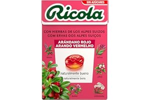 Ricola - Arándano Rojo, Caramelos Duros Sin Azúcar, Refresca, Alivia la Garganta y la Respiración, 13 Hierbas Suizas y Aceites Esenciales, con Edulcorantes - Caja 50 g