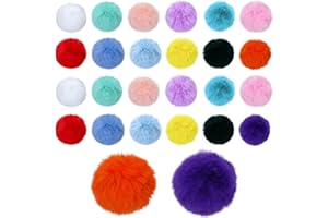 HASUDEI 26PCS Pompon Colorati Finta Mini Pompon Finta Pelliccia Fai da Te Pelliccia Coniglio Pompon per La Creazione di Artigianato Portachiavi Cappelli Borse Accessori