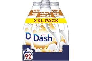 Dash 2en1 Lessive Liquide 92 Lavages, Ambre & Orchidée, avec 3 SEMAINES DE FRAÎCHEUR* et Lenor, Fabriquée En France, Dash 2in1