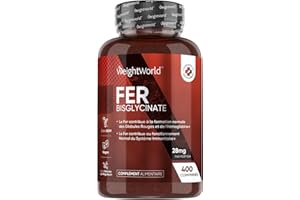 WEIGHTWORLD Fer Bisglycinate 28mg - 400 Micro Comprimés Vegan (pour +1 An) sans Goût - le Fer Contribue à la Formation Normale des Globules Rouges et de l'Hémoglobine (EFSA)