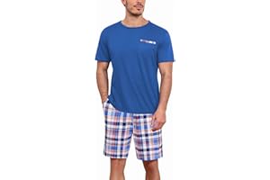 Ekouaer Herren Schlafanzug Kurz Pyjama Kurzarm Shirt mit Tasche und Schlafanzughose für Männer