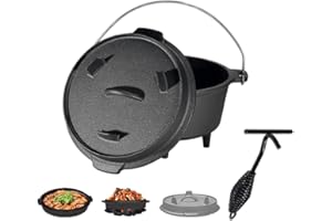 ‎VELAZE Velaze BBQ Dutch Oven Set, Eingebrannter Feuertopf aus Gusseisen mit Füßen & Deckel, Premium Gusseisen Topf mit Henkel, Gusstopf mit Deckelheber, Bräter aus für Camping, Garten-3.5L+1L