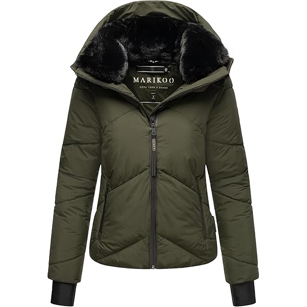MARIKOO Winterjas voor dames (XS-XXL) - gewatteerd met gevoerde capuchon - N114, Donkerblauw, M