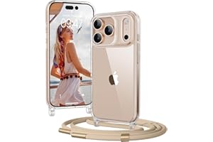 OLEPHY Handykette für iPhone 17 Pro Max Hülle mit Band, Verstellbarem und Demontage Umhängeband, Transparente Handyhülle mit Kordel zum Umhängen für Wanderungen & Outdoor | Freiheit für Hände, Golden