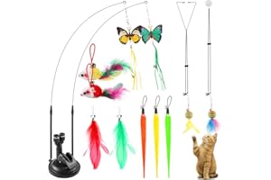 Beihre 20 Pezzi Gioco Gatto Interattivo con Ventosa, Giochi con Piume per Gatto, 2 Canna Pesca Giochi Interattivi per Gattis e 11 Teaser di Piume di Ricambio con Campana
