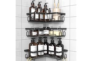 Diwoker Estanteria Baño sin Taladro, Estante Rinconera Ducha con Adhesivo, Baldas Baño Organizador Ducha, Accesorios Ducha (Negro, 3 Cesta)