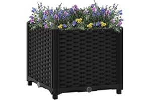 puraday Jardinière de Jardin 40x40x38 cm Noir Polypropylène Lit de Plantation Offre Suffisamment d’Espace Pot de Terrasse Balcon pour Plantes Légumes Herbes Aromates Fleurs