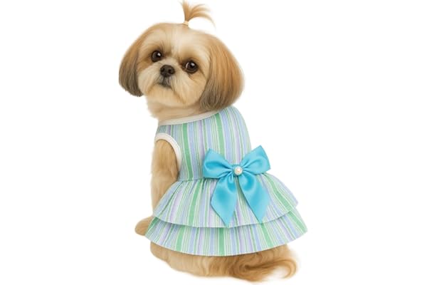 KUTKUT Polycotton Dog Dress Small Puppy Kitten Girls,Puppy Pet Princess Bowknot Dress Cute Doggie Summer Outfits Clothes Chiuhuahua,Yorkshire Etc (Size: S,Chest: 35Cm,Length: 25Cm,Green,1 Count)