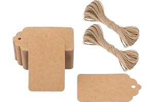 ‎G2PLUS G2PLUS 100 Stück Geschenkanhänger, Etiketten aus Kraftpapier 7x4CM Anhänger, Papier Etiketten Tags Braun für Valentinstag, Hochzeit, Geschenke