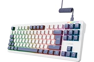 ‎TRUST GAMING GXTrust 872 Xyra Gasket TKL Mechanische Tastatur QWERTZ Layout, Hot-Swap Creamy Gaming Tastatur 80%, USB Kabel, RGB Beleuchtung Programmierbar, 5-pin Leobog Linear 60M Schaltern für Gamer, Weiß