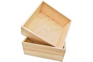 Anktily Paquete de 2 cajas organizadoras de madera sin terminar, caja cuadrada de madera de 20 x 20 x 8 cm, caja de madera natural rústica para decoración del hogar