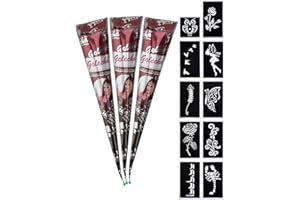 eLander 3x Temporäre Tattoo Natürliche + 10x Henna Tattoo Schablone,Temporäre Mehndi Tattoos, Natürliche Kegel, Tattoo sticker, Temporäre Tätowierung (Braun)