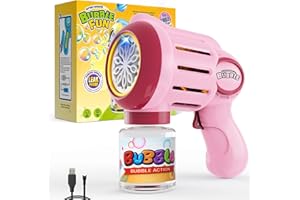 Bombble Pistolet à bulles pour enfants - 10 000 + bulles/min - Avec solution à bulles - Jouet à bulles - Cadeau pour enfants/anniversaire/fête - Rose (2030)