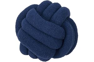 Fay Bless Modern Home Decor Knot Ball Pillow - Handmade Soft Round Cushion for Bedroom, Bed, and Living Room (Deep Blue,22CM)