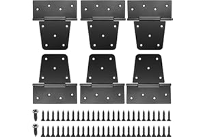 XINGWENHAO Foldable, Pack of 6 Heavy Duty Door Hinges, Black T Door Hinges for Wooden Doors, Garden Gate Outdoor Hinges, with 54 Screws Included