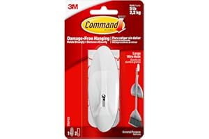 Command Grand crochet métallique blanc – 1 crochet et 2 bandes adhésives – Crochet de suspension amovible pour différentes surfaces – Suspension sans dommage – Charge maximale de 2,2 kg