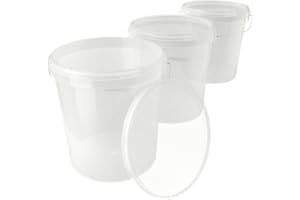 FIXEDBYU 3 secchi con coperchio da 16 litri, trasparenti – per alimenti, ermetici e stabili, secchi vuoti con manico e chiusura coperchio per alimenti, prodotti chimici da parete, per lavaggio in polvere