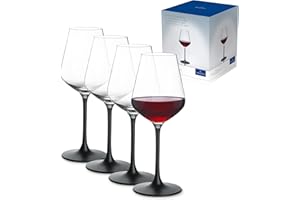 Villeroy & Boch – Manufacture Rock Ensemble De Verres À Vin Rouge 4 Pièces 380 Ml, Service À Vin, Cristallin, Transparent/Noir