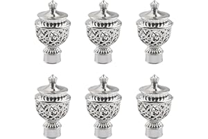 UFURMATE Curtain Finials, 6Pcs Curtain Rod Caps Vintage Drapery Pole Decorative Ends Plastic Curtains Pole End Stops, Fits Dia. 28mm Rods for Home Window Decor (Silver Hollow Lantern)