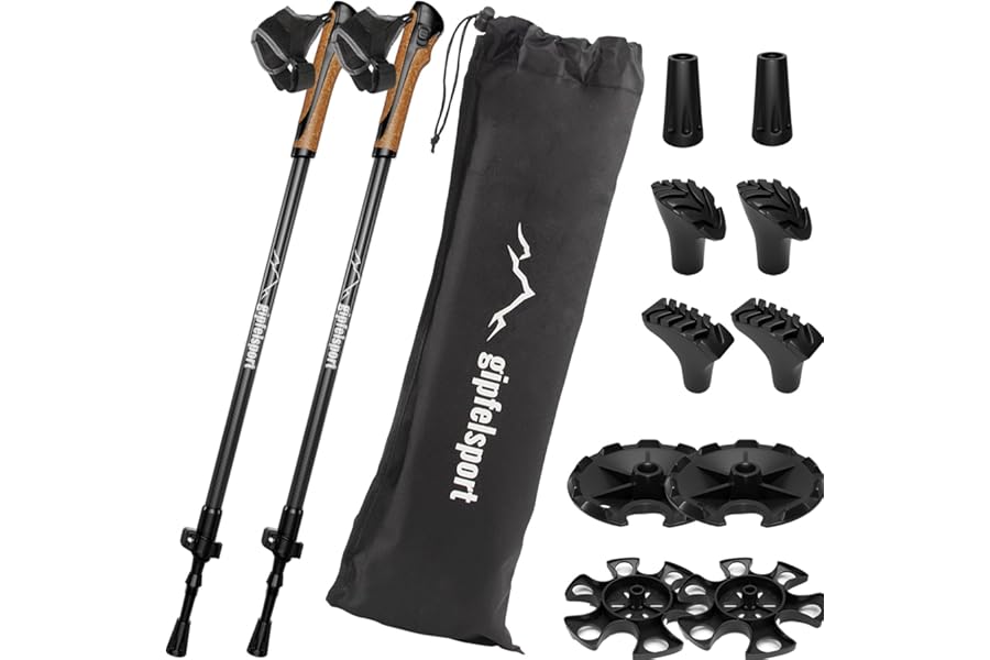 Carbon Nordic Walking poles – pair with bag I Walking poles for men and women, adjustable | Telescopic poles with attachments, rubber buffer I + free eBook