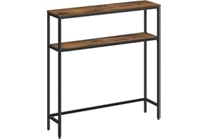 ‎VASAGLE VASAGLE Stolik konsolowy, wąski stolik kawowy z 2 półkami, 20 x 80 x 80 cm, stół do przedpokoju, 2 poziomy, do przedpokoju, salonu, sypialni, vintage brązowy atrament czarny LNT130K01