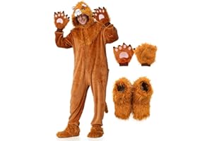 KUKIKUKI Costume de Lion Adulte Animal Onepiece Unisex Lion Pajamas Halloween Party Onesie Cosplay Dress Up Jumpsuit for Men Women