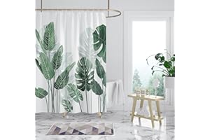 ‎WONGS BEDDING WONGS BEDDING Duschvorhang 120x180 Anti-Schimmel Shower Curtains grüne Blätter Pflanzen Wasserabweisend Badewanne Vorhang aus Polyester Waschbar Badvorhang mit 12 Duschvorhängeringen
