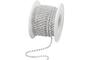 ICELSA 1 Rotolo Catena di Artiglio Gioielli,9 m x 2 mm Craft Chain,Rotolo Catena Cristallo per Gioielli Mestiere di Cucito,Fai da te,Decorazione di Nozze