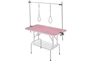 Yaheetech Mesa de Peluquería Mesa Peluqueria Canina para Mascotas Grande 118x60x177cm Plegable Mesa de Aseo para Perro Canina Altura Ajustable Rosa
