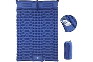Neloheac Colchoneta Inflable Doble Camping Ultraligero, 10CM Esterilla Camping con Almohada, Colchoneta Camping para Playa Senderismo Viajes, Azul