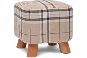 UUSSHOP Square Wooden Wood Support Upholstered Footstool Ottoman Pouffe Chair Stool Fabric Cover 4 Legs and Removable Linen Cover (Tartan)