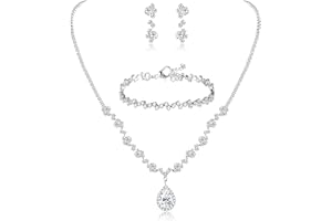 Diamday Parure Mariage Bijoux Argent Strass Collier Pendentif Bracelet Boucle d'oreille Clip pour Mariée Demoiselle Cristal Mariage Prom Accessoires Bijoux pour Femmes Filles