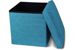 Cosaving con Almacenamiento Caja de Almacenamiento otomana Cubo de Almacenamiento de Juguetes con Tapa para Ahorrar Espacio 30x30x30cm, Verde Azulado