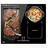 Topwish Induction Plate 4 Feux, Induction Plate 2 Flexible Zones, 7200W | Cuisson table 60 cm, with booster, 9 levels, Minute