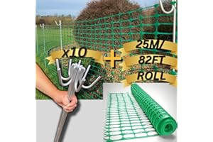 Smith & Barker GALVANISED 10 x Premium Long Life Fencing Pins with 25m Temporary Barrier Fence Mesh 130gsm for Outdoor Garden Plastic Netting Mesh Shepherds Crook Fence Stakes Posts Metal