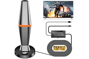 DGUPSP Antenne TV Intérieure Puissante TNT HD, 2025 Le Plus récent Antenne TV Intérieur avec Amplificateur de Signal à Gain Élevé, Réception Longue Portée à 360° avec Base Magnétique Solide - Orange