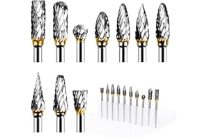 HOINY 10 Pcs Drill Bit Sets, Double Cut Wood Drill Bits for Rotary Tool, Metal Drill Bits for Hard Steel, 1/8" Shank Fits Masonry Drill Bits Set, Carbide Die Grinder Bits for Wood Engraving Drilling