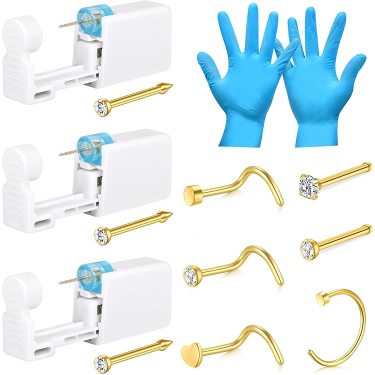 Neus Piercing Kit Wegwerp Steriele Veiligheid Neus Piercing Gun Gereedschap met 10 stuks Neus Studs voor Vrouwen Man Meisjes Jongens Unisex (12 STKS neuspiercing kit