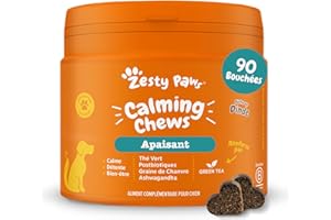 Zesty Paws Calming - Complément pour Chien sous Forme de friandise - Anti Stress - calmant - Hyperactivité - Ashwagandha, Thé Vert et L-Tryptophane - 90 Unités
