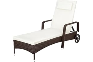 TecTake® Lettino Poly Rattan Arredo Esterno Giardino, Sdraio Prendisole, Sdraio da Giardino, Terrazzo, Balcone, Sdraio piscina, Ruote Gommate, Arredo Interno Divano Sedia - Nero/Marrone