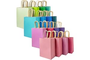 Gcardist Medium 16Pcs Kraft Bags With Handles 27x20x12cm Gift Bags 16 Different Light Senior Color Bags Multiple Uses (10.5x7.6x4.75Inch, Medium Size)