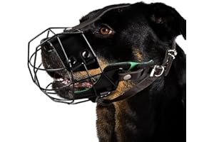 JYHY Bozal para perro Pitbull, máscara de metal, cesta de alambre transpirable, ajustable, correas de cuero transpirable para perros grandes