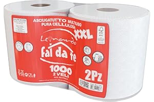 Leonardo Fai Da Te Rotoloni Asciugatutto - 1000 Strappi - 2 veli - pura cellulosa - Ideale per Uso Alimentare, casalingo e industriale. Carta 100% certificata. Prodotto Made In Italy.